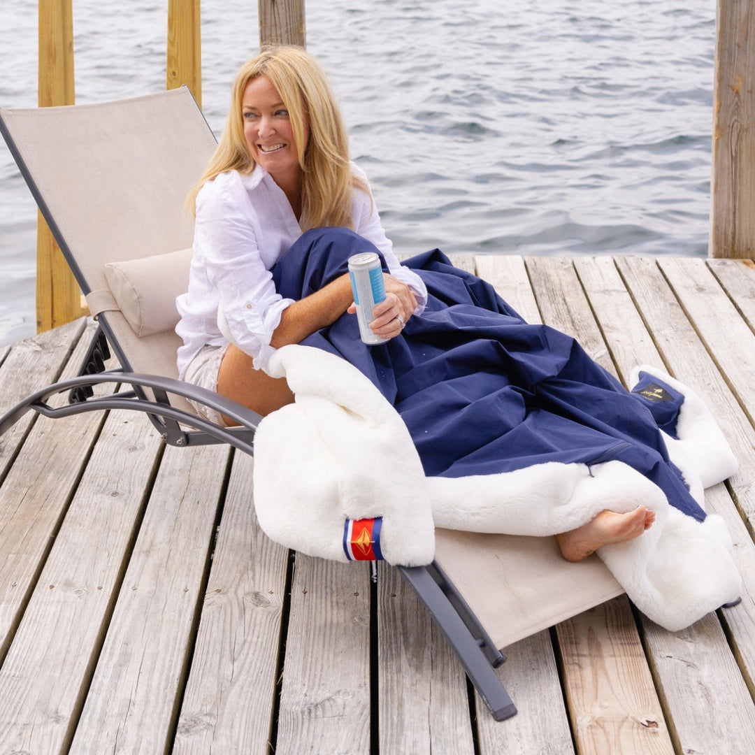 Lake Life White Faux Fur Long Lap Blanket- Waterproof Back