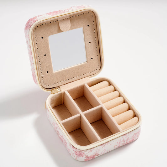 Floral Travel Jewelry Box with Mirror