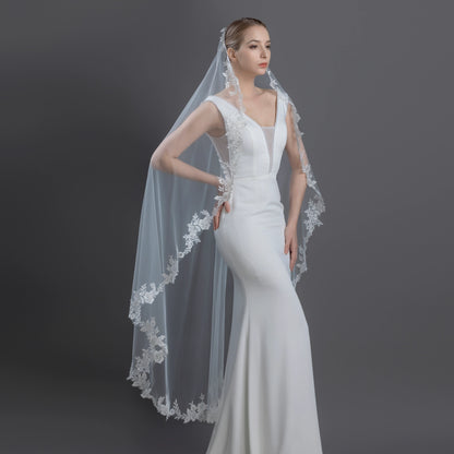 Floral Embroidered Lace Mantilla Bridal Veil 60" X 72" - Ivory