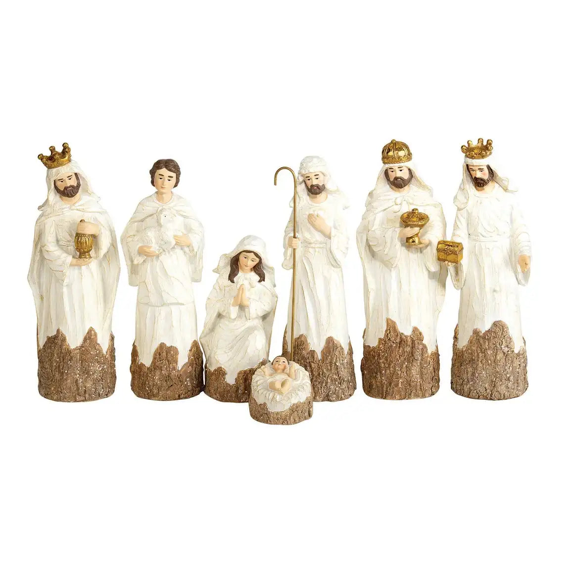 Nativity Set Cream White Wood Look 7Pc 8in