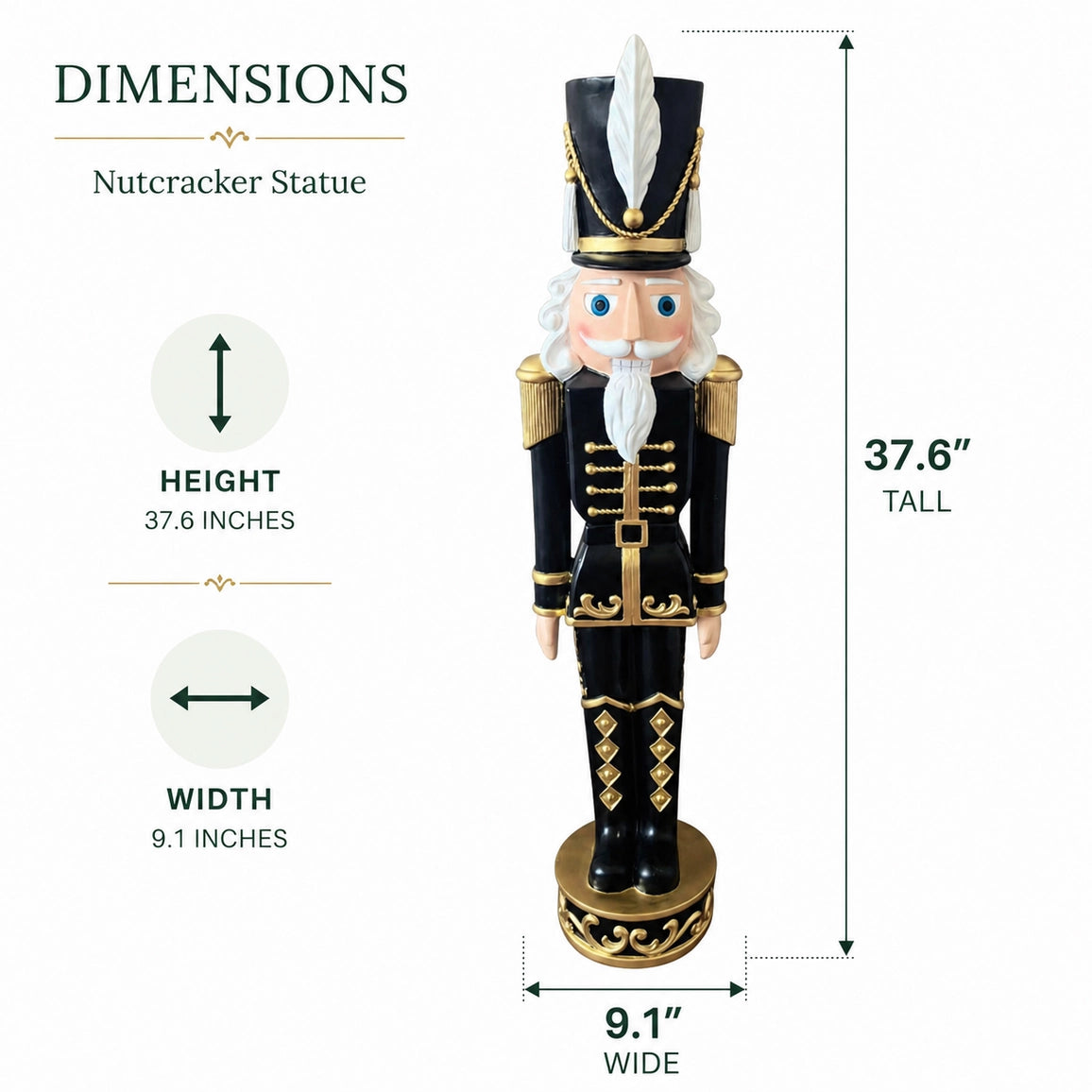 37 Inch Black and Gold Christmas Nutcracker- Haute Decor