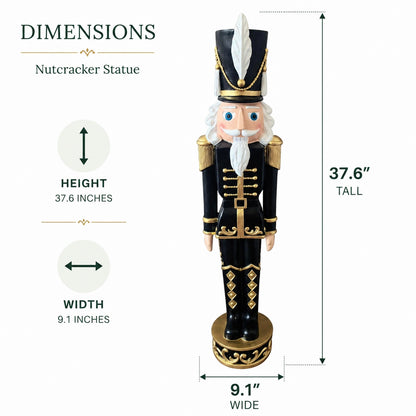 37 Inch Black and Gold Christmas Nutcracker- Haute Decor