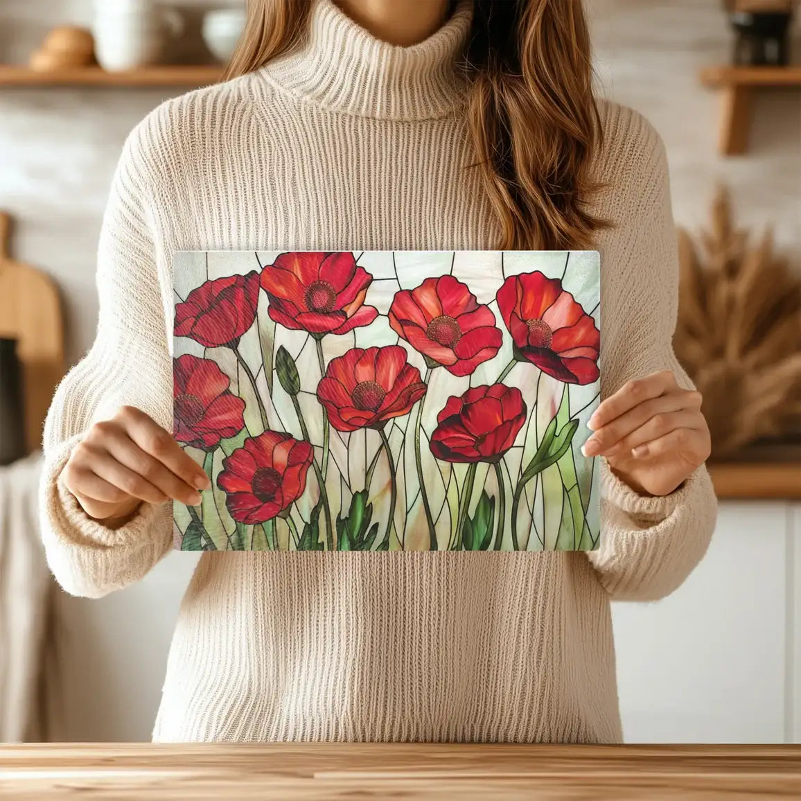 Red Poppies Tempered Glass Cutting & Serving Board