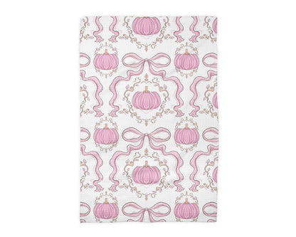 Pink Pumpkin Chinoiserie Waffle Weave Tea Towel