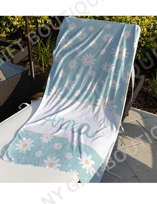 Clear Blue Skies Daisy Personalized Beach Towel