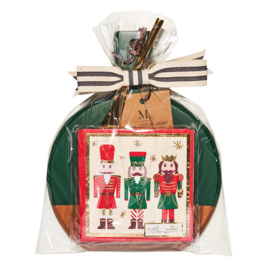 Green Acacia Board w/ Gold Spreader & Napkin - Nutcracker