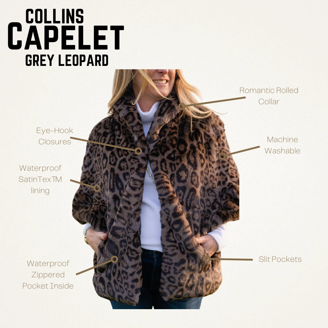 Grey Leopard Faux Fur Collins Capelet