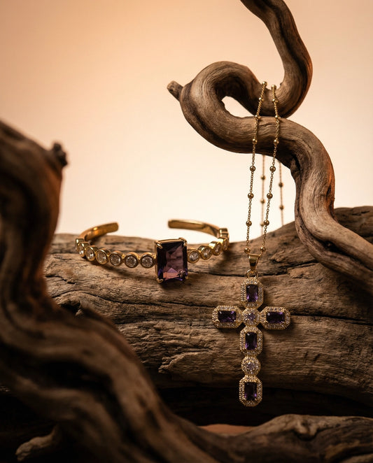 Royal Cross Set — 18K Gold Plated with Crystals (Pre-Order)