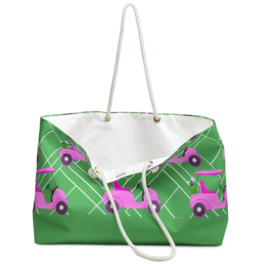 Pink and Green Golf Carts Weekender Tote Bag