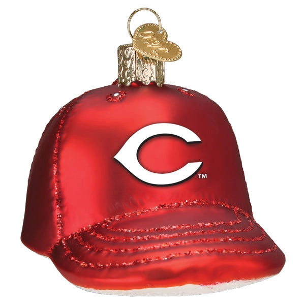 Reds Baseball Cap Blown Glass Ornament