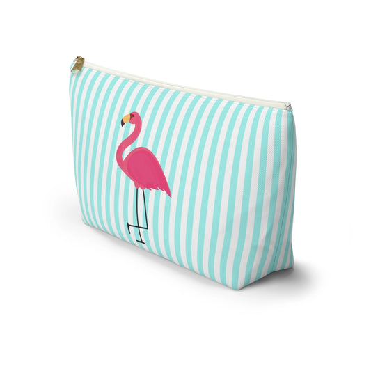 Pink Flamingo Striped Accessory Bag