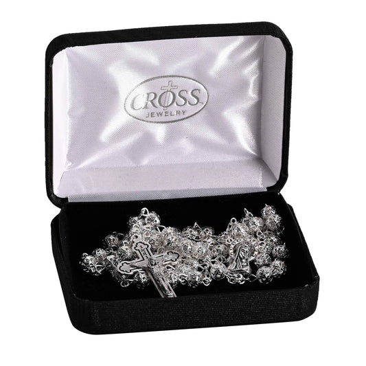 Rosary Silver Plate Metal Filigree 20"L - NY Gift Boutique
