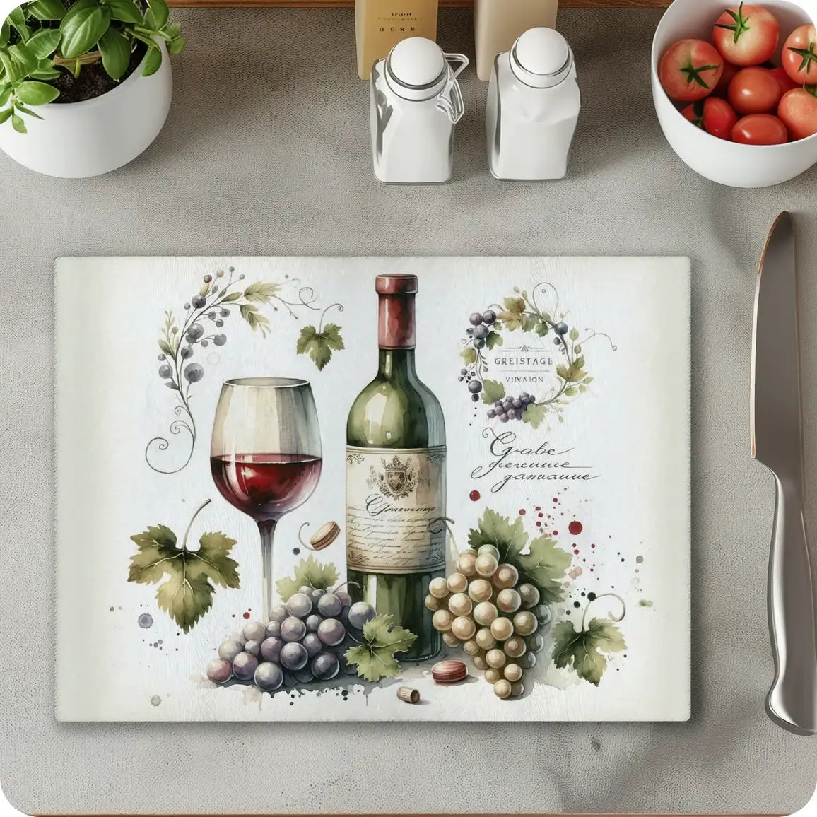 Red Wine & Grapes Tempered Glass Cutting & Serving Board - Thumbnail 3