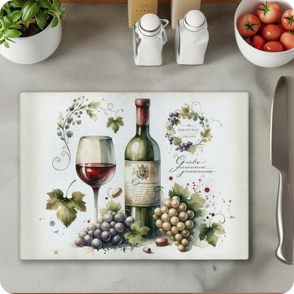 Red Wine & Grapes Tempered Glass Cutting & Serving Board