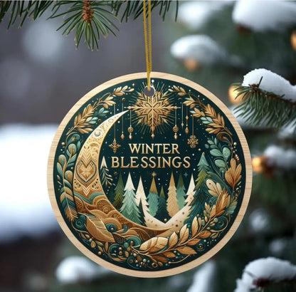 Winter Blessings Ceramic Disc Ornament