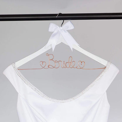 Bride To Be Wedding Dress Hanger (White with Rose Gold Wire)