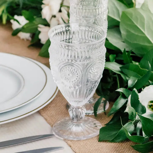Vintage Style Pressed Glass Wine Goblet Set - Clear