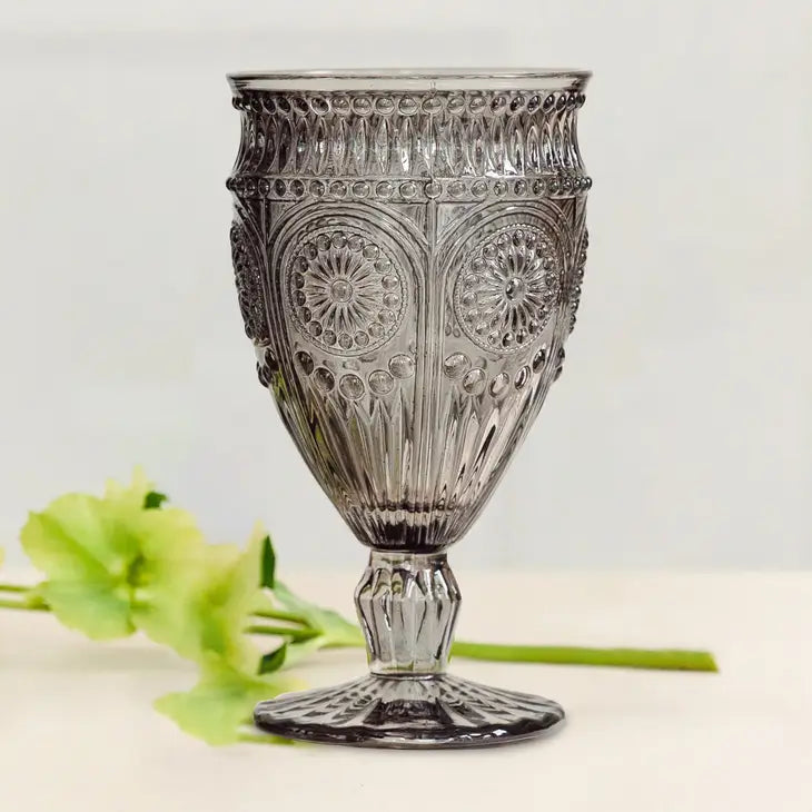 Vintage Style Pressed Glass Wine Goblet Set - Black