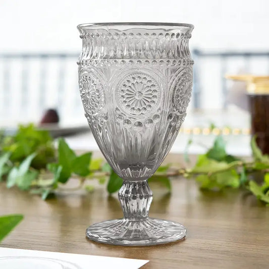 Vintage Style Pressed Glass Wine Goblet Set - Grey