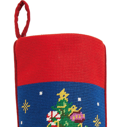 Christmas Tree Embroidered Stocking - Blue
