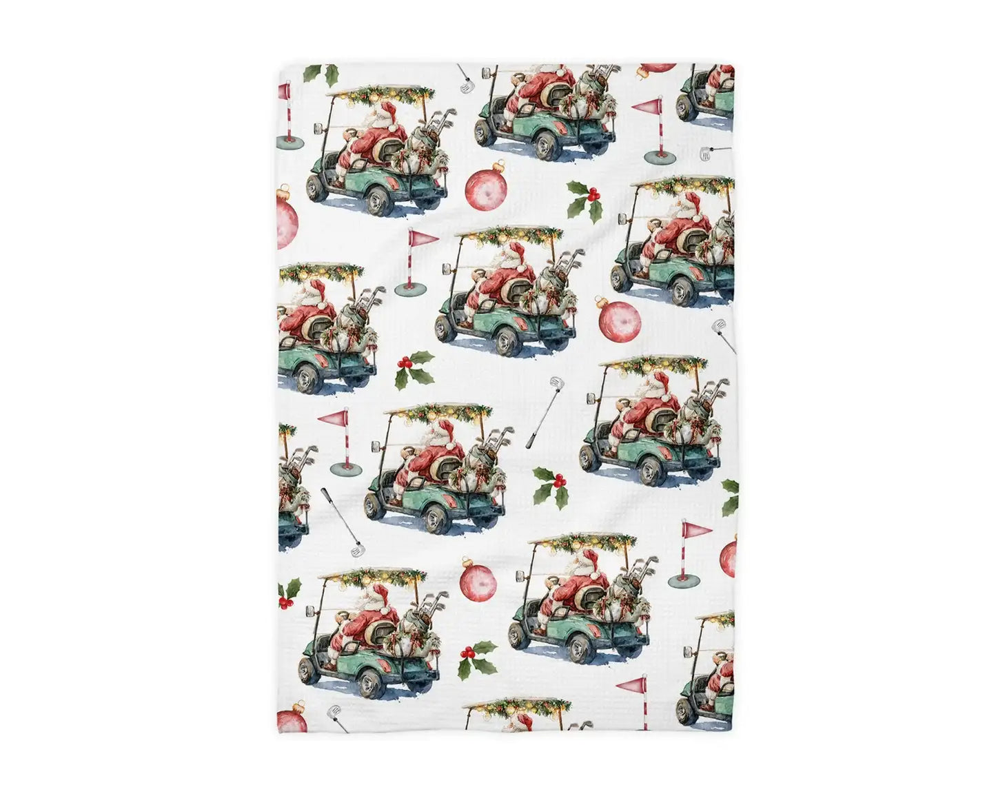 Golf Santa Kitchen Waffle Weave Towel