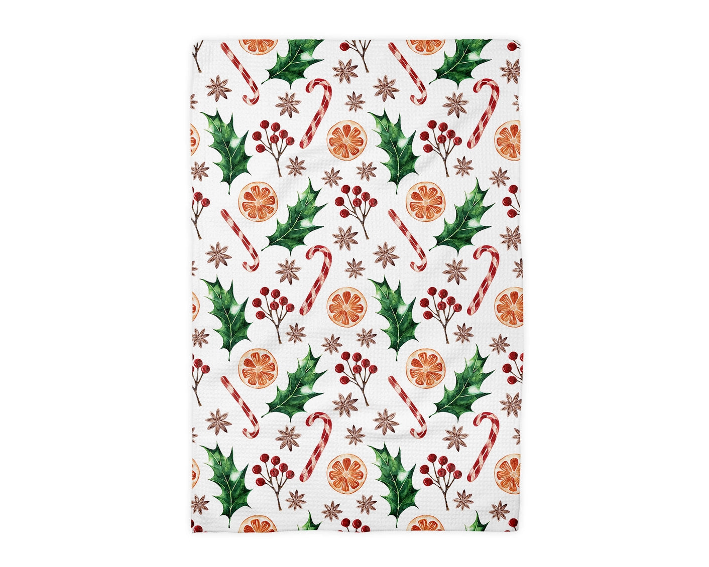 Christmas Orange Berry Mistletoe Kitchen Waffle Weave Towel