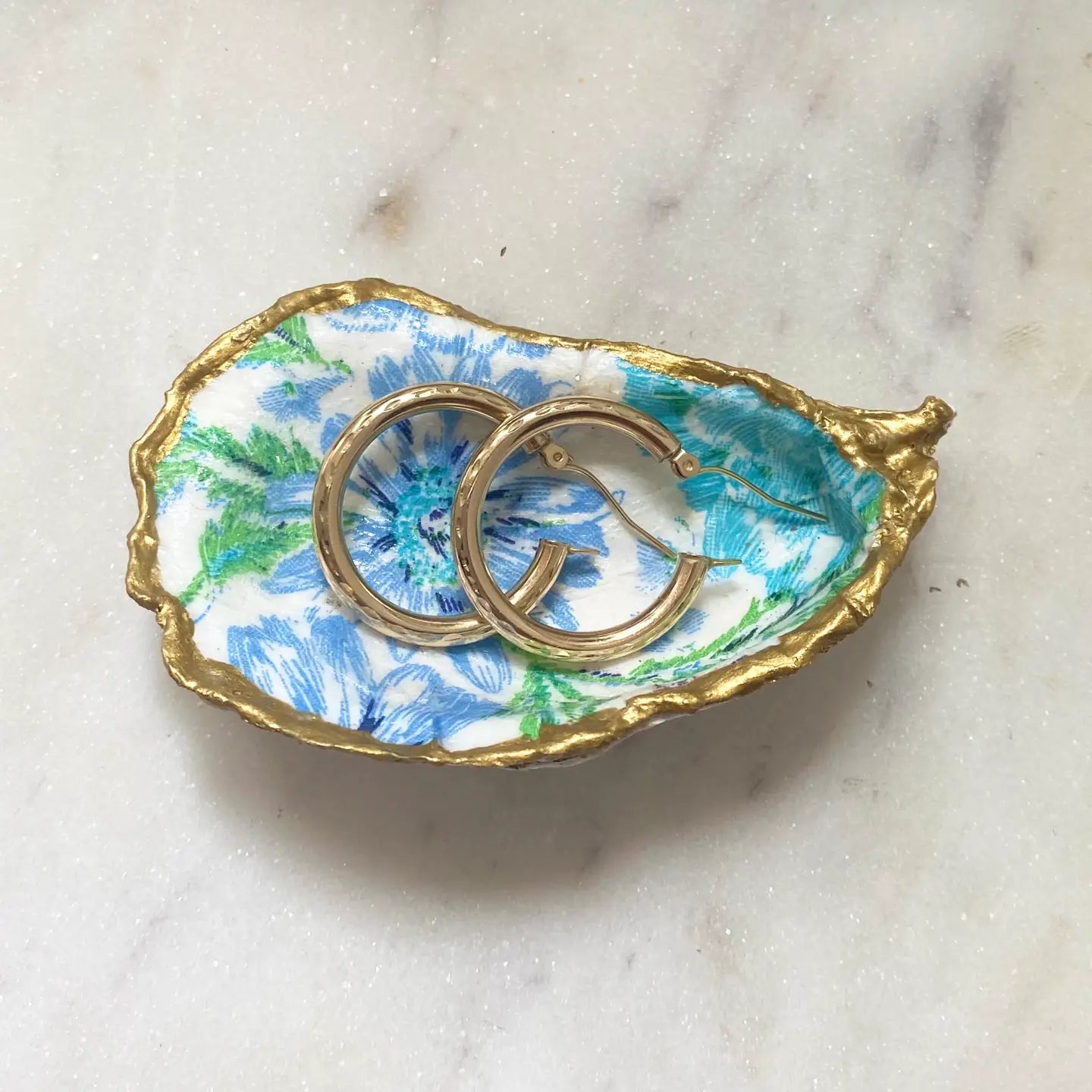 Turquoise Print Oyster Shell Jewelry Dish
