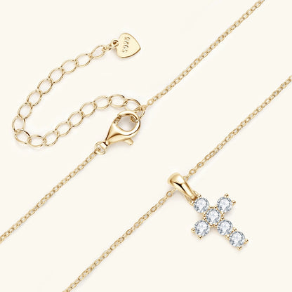 Round Cut Moissanite Cross Necklace in 925 Sterling Silver