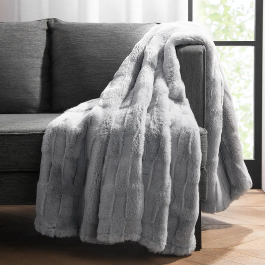 Luxe Mink Faux Fur Grey Throw Blanket, Gift Box Inc