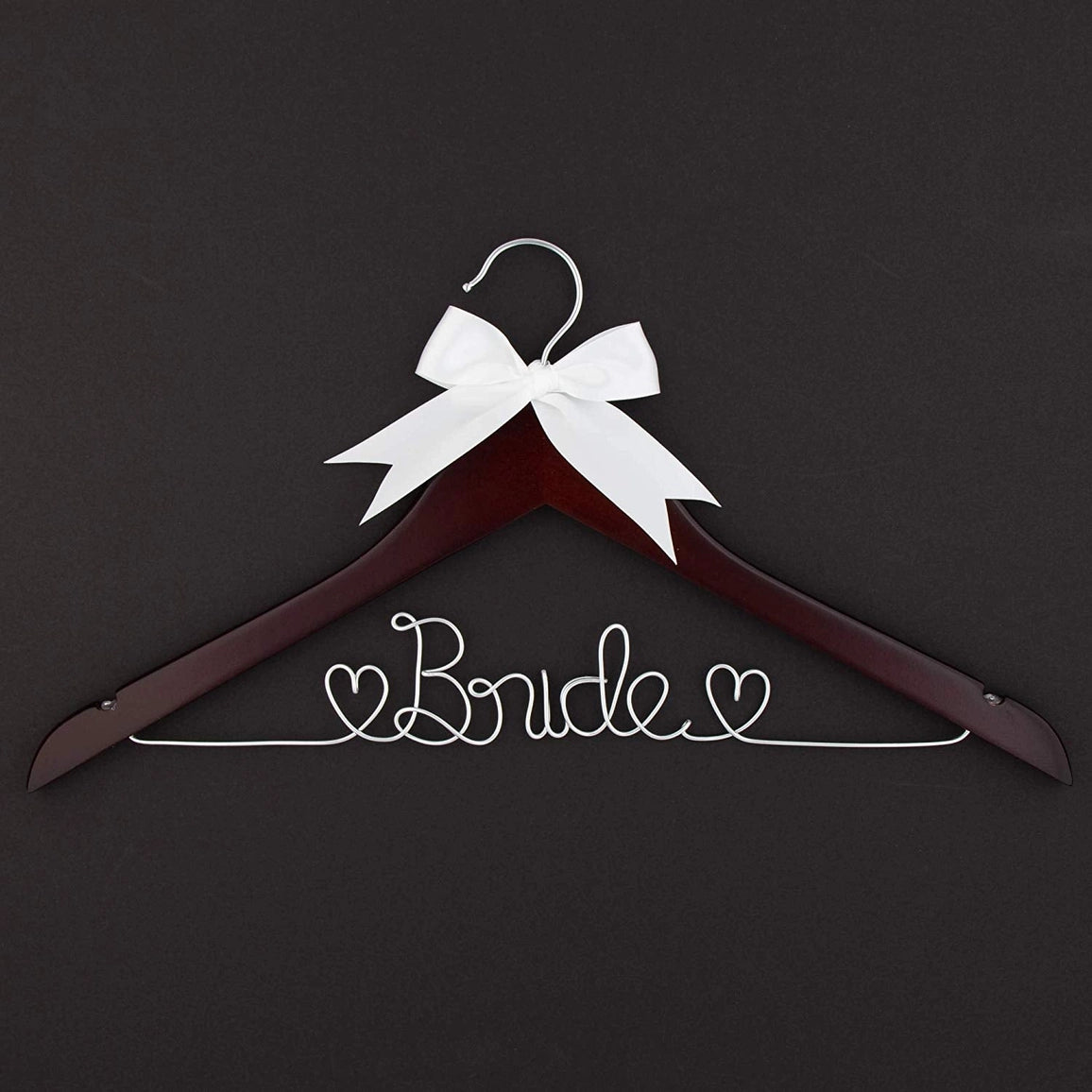 Bride Wedding Dress Hanger Silver Wire - Mahogany