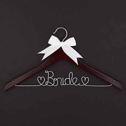Bride Wedding Dress Hanger Silver Wire - Mahogany