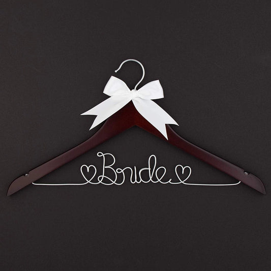 Bride Wedding Dress Hanger Silver Wire - Mahogany