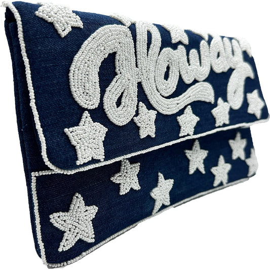 Denim Blue Howdy Beaded Clutch Bag