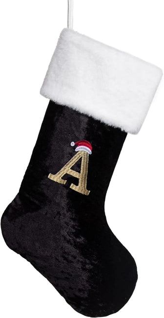 Holiday Monogram Christmas Stocking - Black