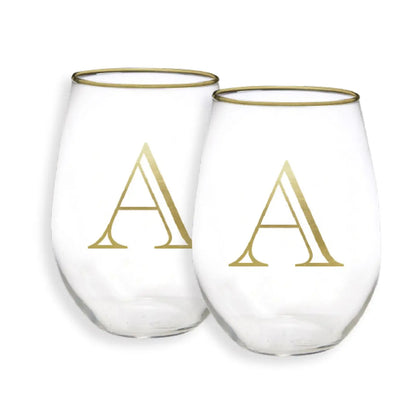 Gold Initial Stemless Glasses - Set of 2