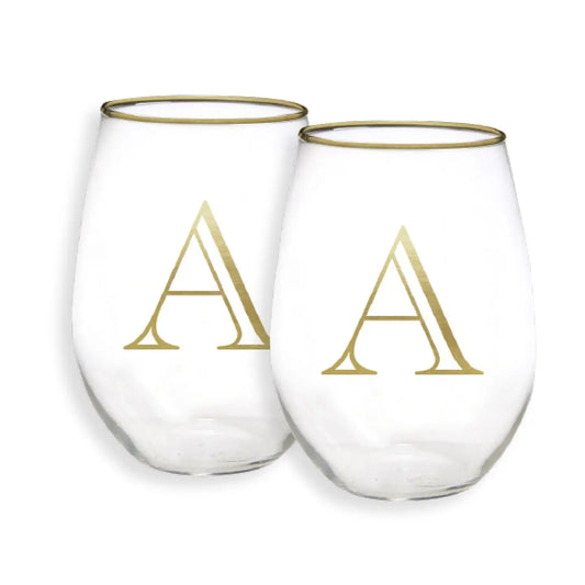 Gold Initial Stemless Glasses - Set of 2