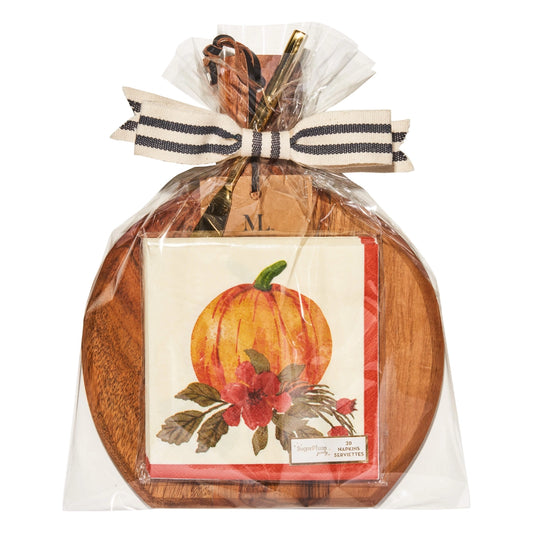 Acacia Board w/ Gold Spreader & Napkin - Autumn Foliage