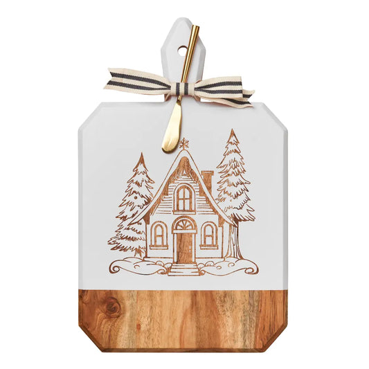 Acacia Cutting Board White w/ Gold Spreader - Christmas Cottage