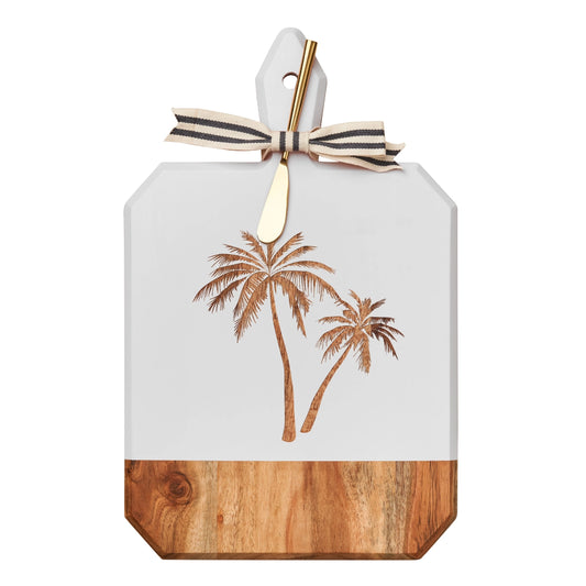 Acacia Cutting Board w/ Gold Spreader - Palm Trees