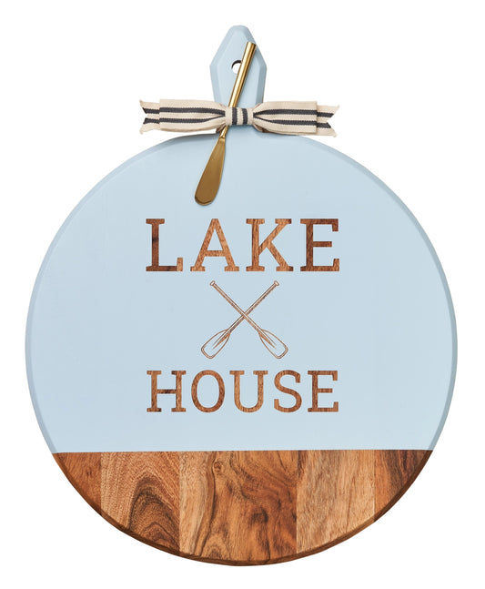 Acacia Cutting Board w/ Gold Spreader & Ribbon | Lake House