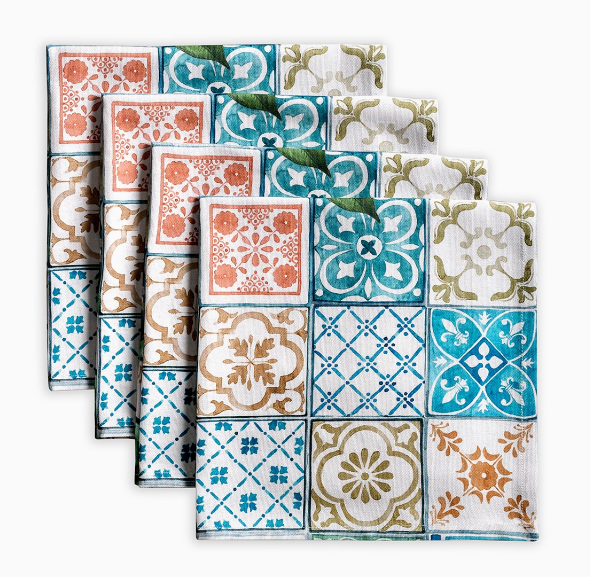 Set of decorative tiles with various patterns on a white background