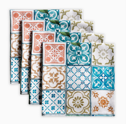 Set of decorative tiles with various patterns on a white background