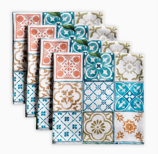 Set of decorative tiles with various patterns on a white background