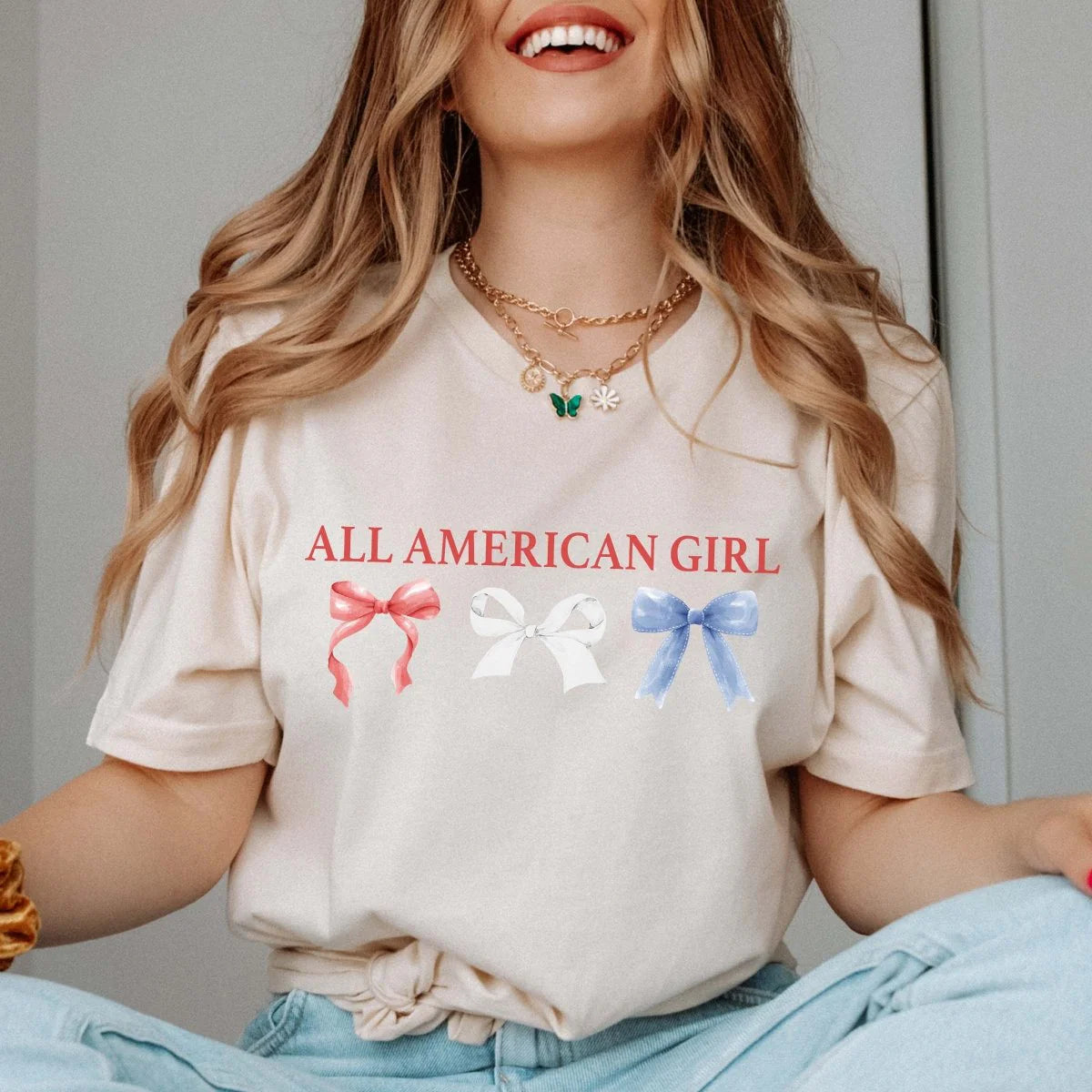 All American Girl Bows Graphic T-Shirt