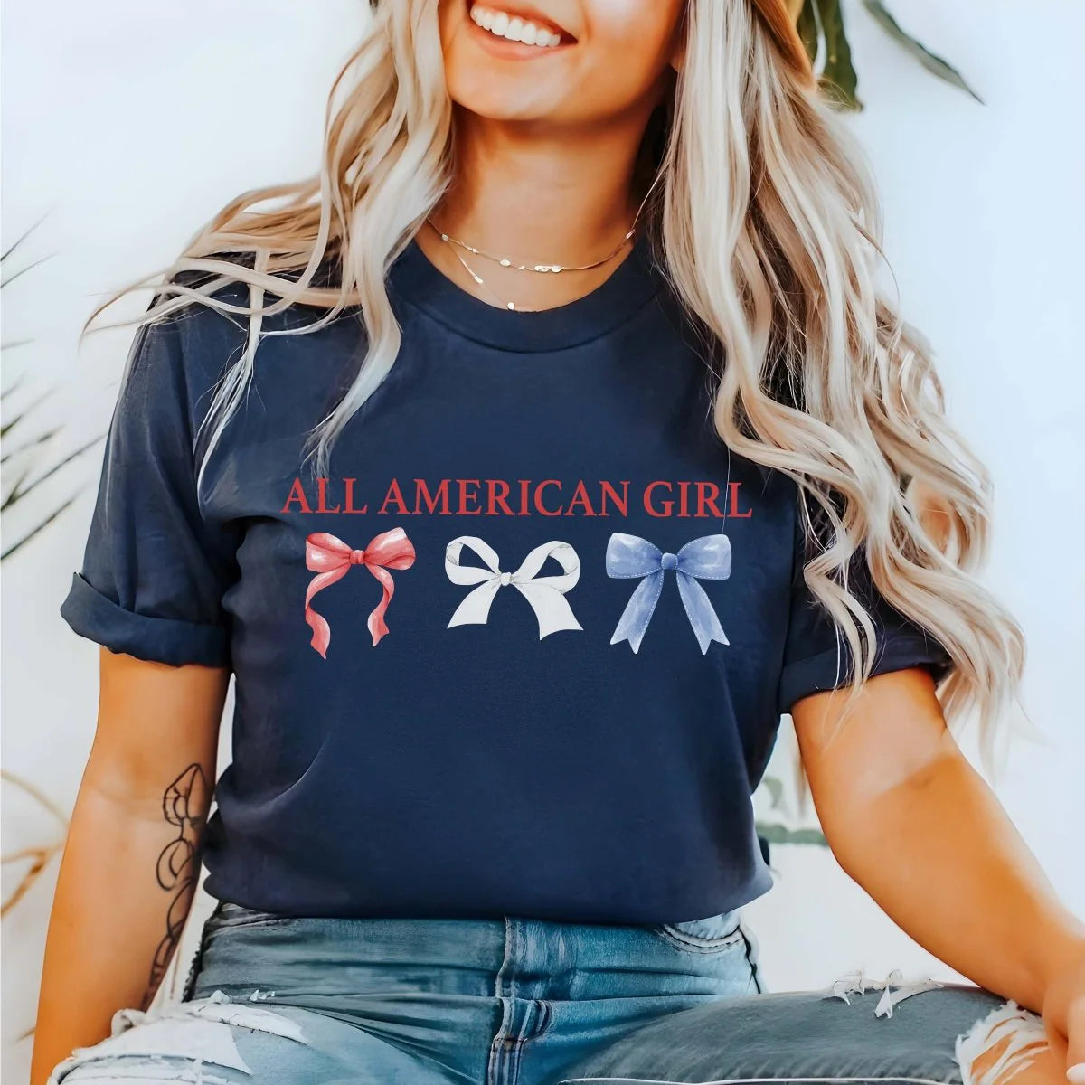 All American Girl Bows Graphic T-Shirt