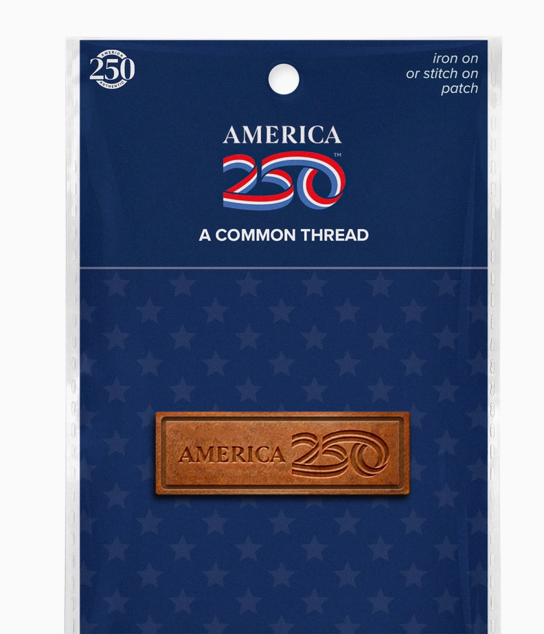 Package of 'America 250' patch with star pattern on blue background