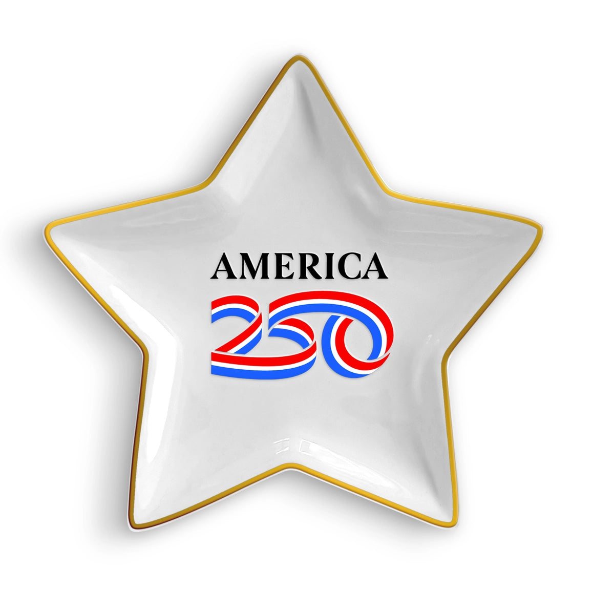 Star-shaped dish with 'AMERICA 250' text on a white background