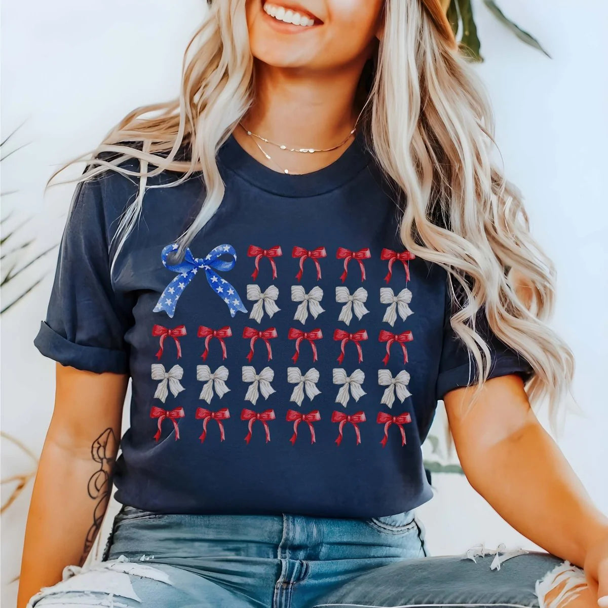 American Flag Bows Graphic T-Shirt