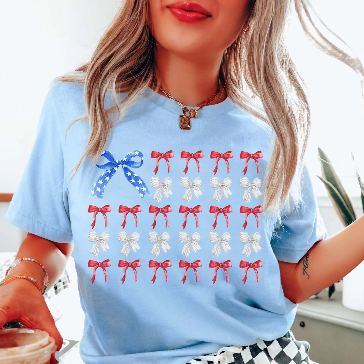 American Flag Bows Graphic T-Shirt