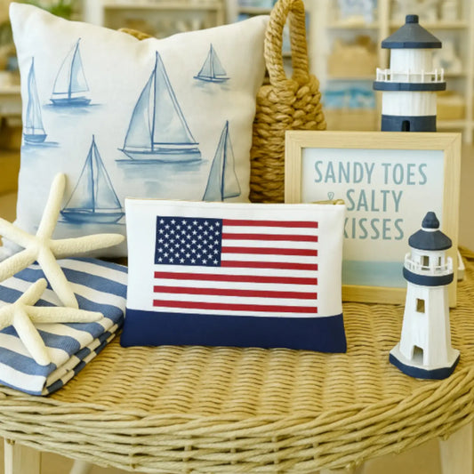 American Flag Watercolor Canvas Pouch